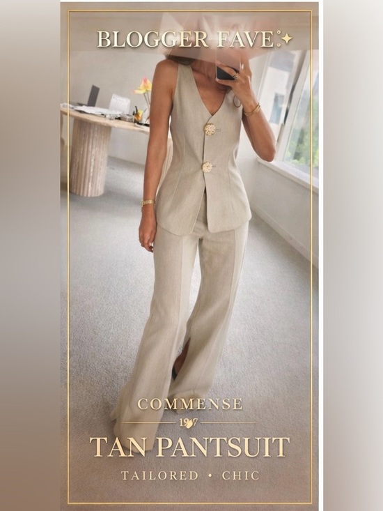 Commense Pants - BLOGGERS FAVORITE NWT Commense Tan Pantsuit with Fitted Waist and Wide Leg